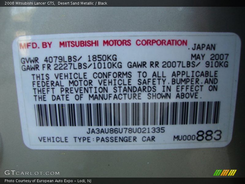 Desert Sand Metallic / Black 2008 Mitsubishi Lancer GTS