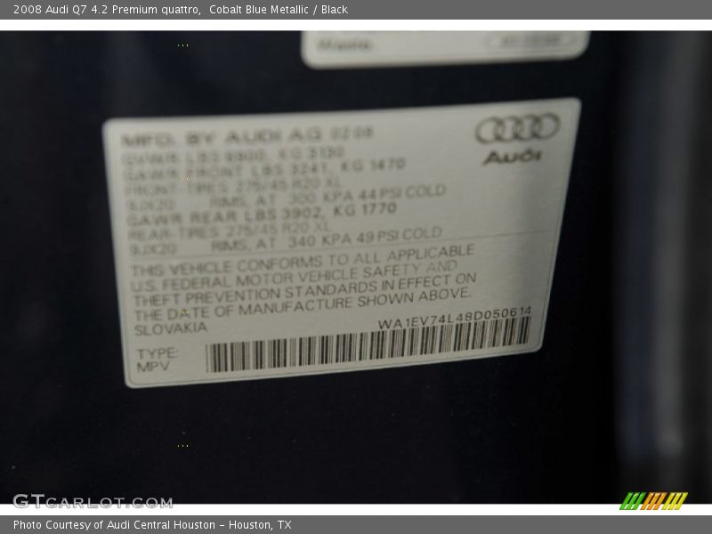 Cobalt Blue Metallic / Black 2008 Audi Q7 4.2 Premium quattro