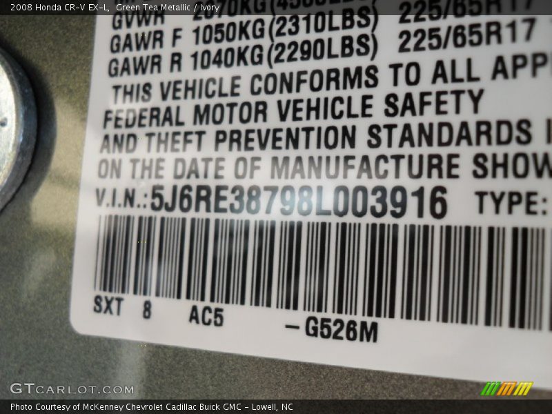 Green Tea Metallic / Ivory 2008 Honda CR-V EX-L