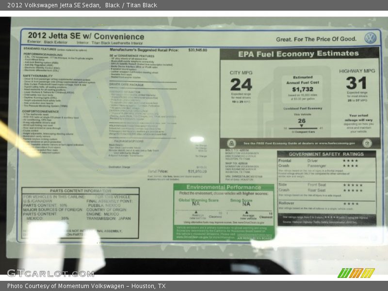 Black / Titan Black 2012 Volkswagen Jetta SE Sedan