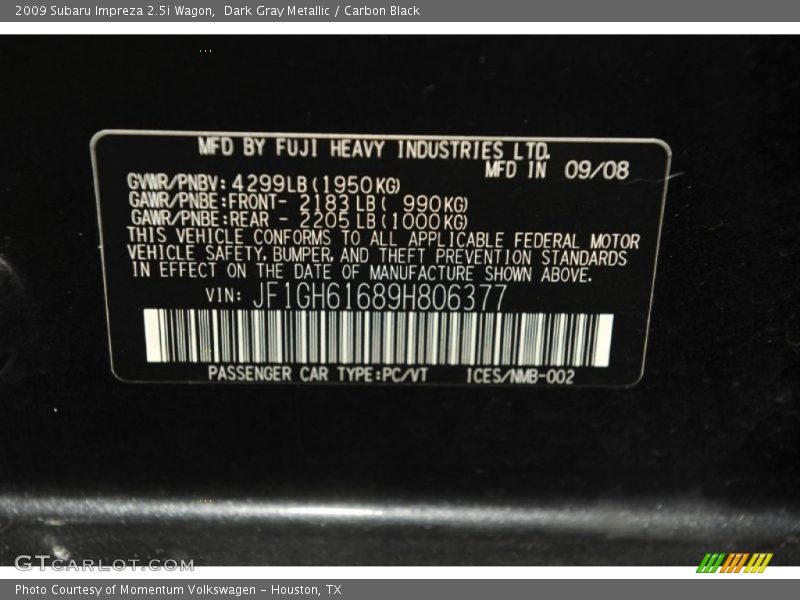 Dark Gray Metallic / Carbon Black 2009 Subaru Impreza 2.5i Wagon