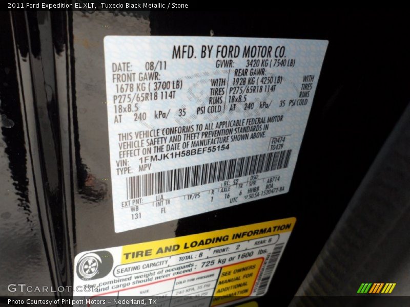 Tuxedo Black Metallic / Stone 2011 Ford Expedition EL XLT