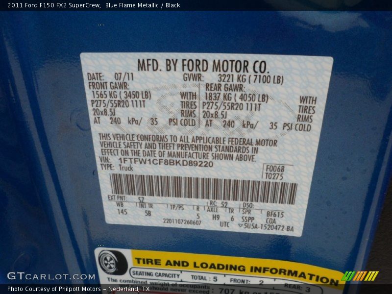 2011 F150 FX2 SuperCrew Blue Flame Metallic Color Code SZ