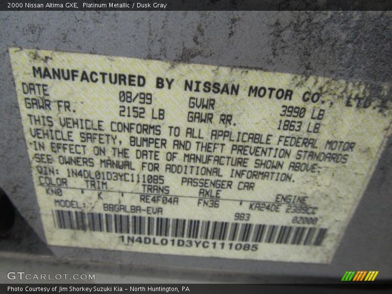 Platinum Metallic / Dusk Gray 2000 Nissan Altima GXE