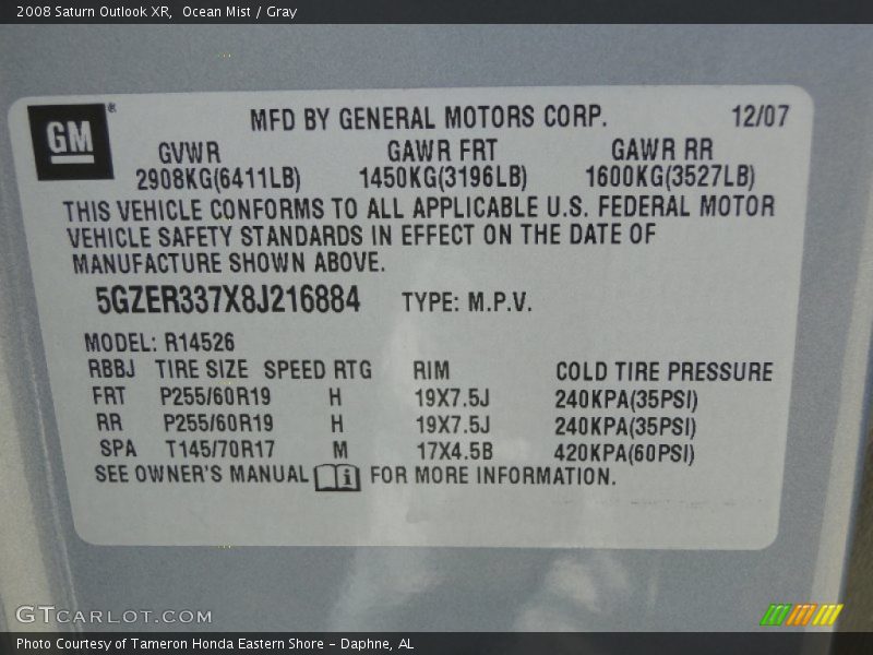 Ocean Mist / Gray 2008 Saturn Outlook XR