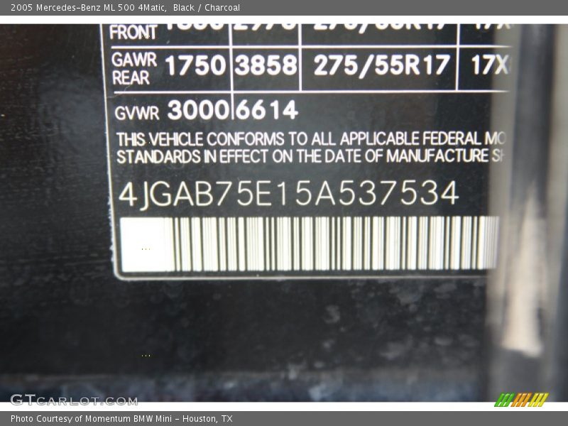 Black / Charcoal 2005 Mercedes-Benz ML 500 4Matic