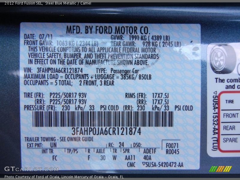 Steel Blue Metallic / Camel 2012 Ford Fusion SEL