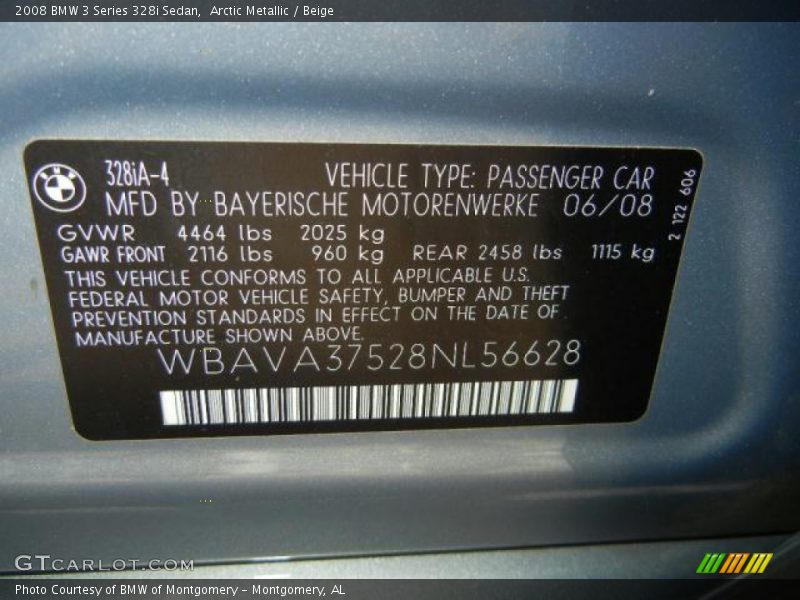 Arctic Metallic / Beige 2008 BMW 3 Series 328i Sedan
