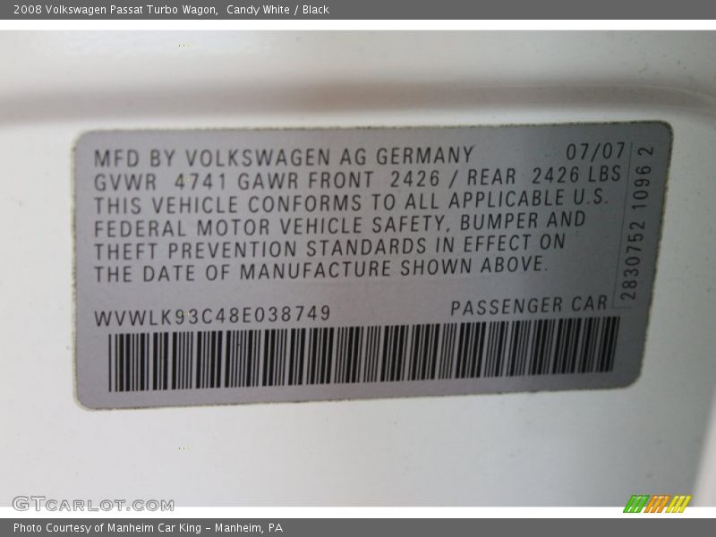 Candy White / Black 2008 Volkswagen Passat Turbo Wagon