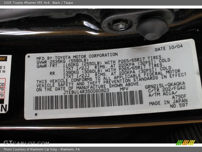 Black / Taupe 2005 Toyota 4Runner SR5 4x4
