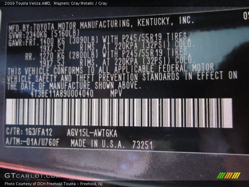 Magnetic Gray Metallic / Gray 2009 Toyota Venza AWD