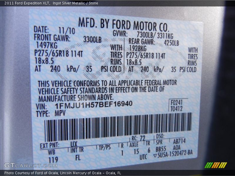 Ingot Silver Metallic / Stone 2011 Ford Expedition XLT