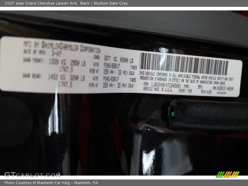Black / Medium Slate Gray 2007 Jeep Grand Cherokee Laredo 4x4