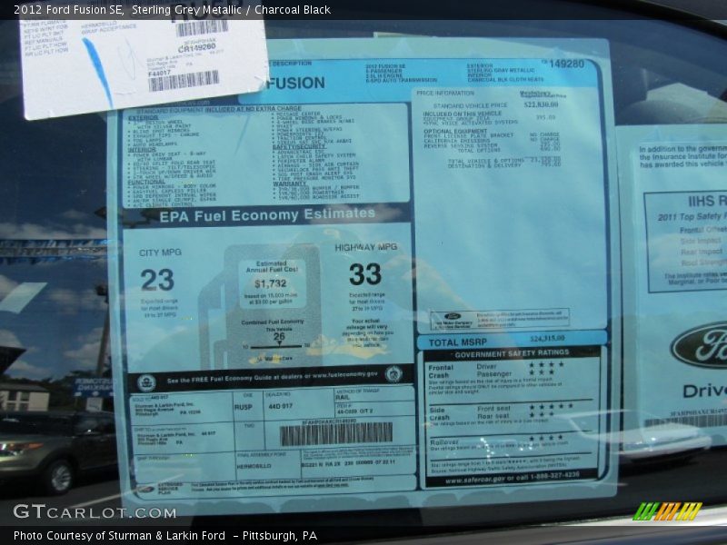 Sterling Grey Metallic / Charcoal Black 2012 Ford Fusion SE