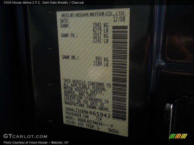 Dark Slate Metallic / Charcoal 2009 Nissan Altima 2.5 S
