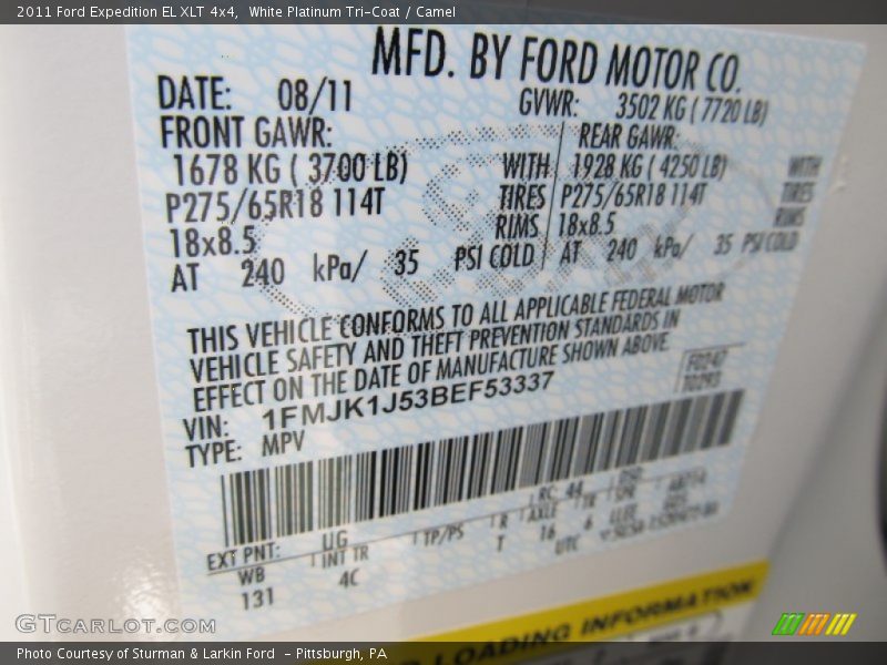 White Platinum Tri-Coat / Camel 2011 Ford Expedition EL XLT 4x4