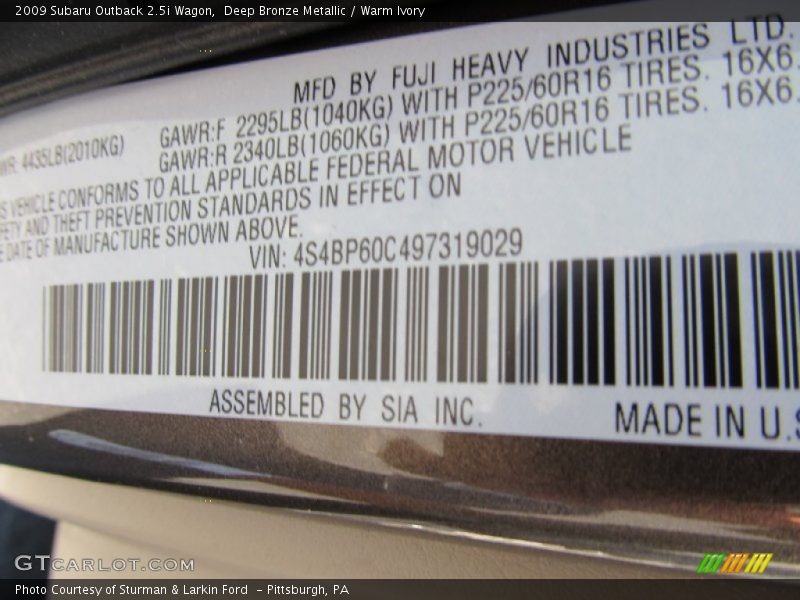 Deep Bronze Metallic / Warm Ivory 2009 Subaru Outback 2.5i Wagon