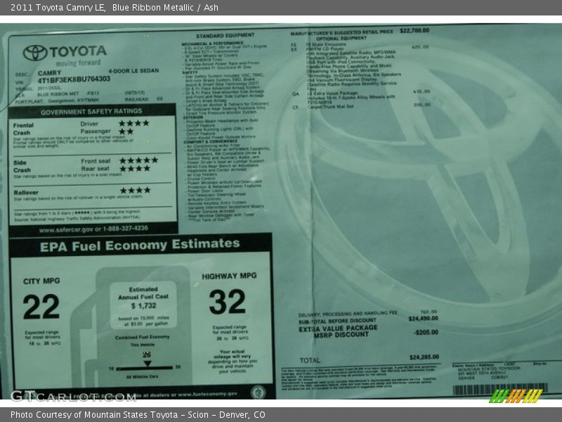 Blue Ribbon Metallic / Ash 2011 Toyota Camry LE