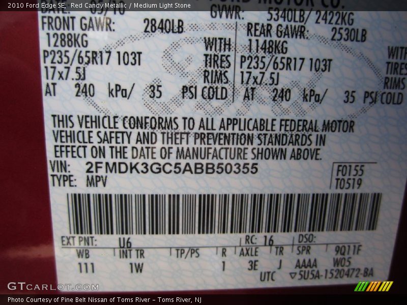 Red Candy Metallic / Medium Light Stone 2010 Ford Edge SE