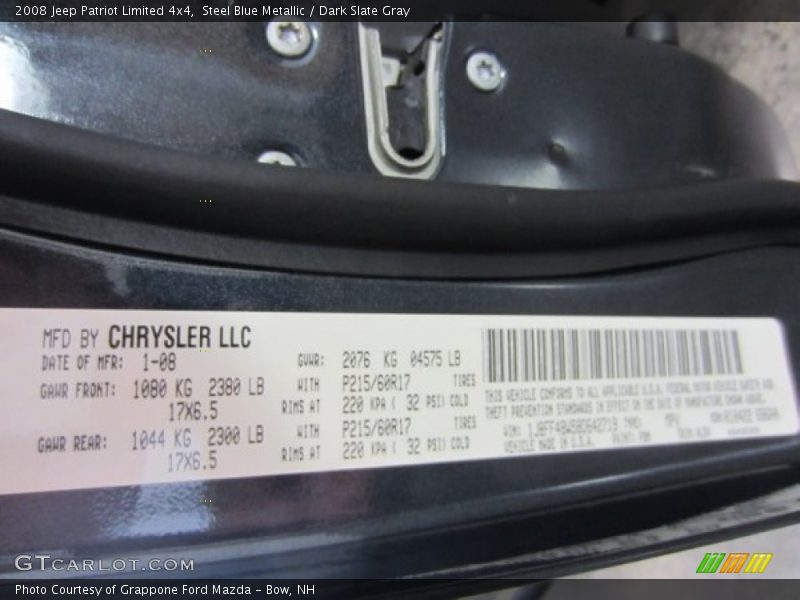 Steel Blue Metallic / Dark Slate Gray 2008 Jeep Patriot Limited 4x4