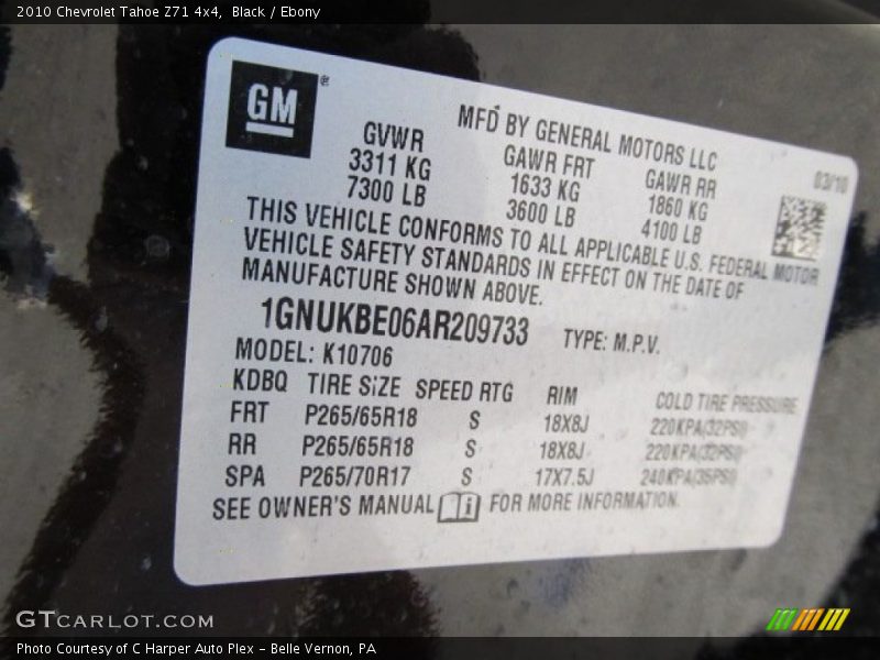Black / Ebony 2010 Chevrolet Tahoe Z71 4x4