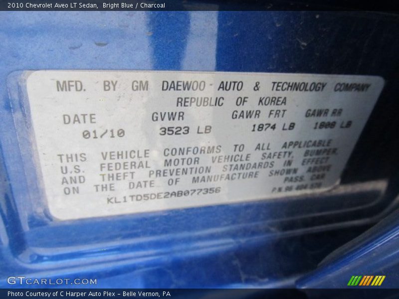 Bright Blue / Charcoal 2010 Chevrolet Aveo LT Sedan