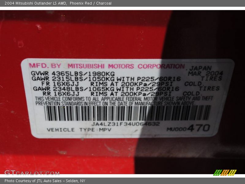 Phoenix Red / Charcoal 2004 Mitsubishi Outlander LS AWD