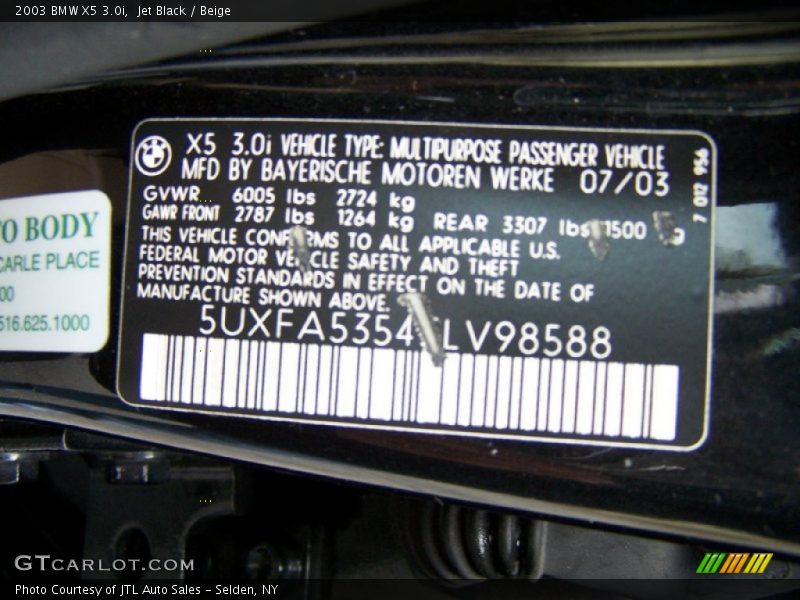 Jet Black / Beige 2003 BMW X5 3.0i