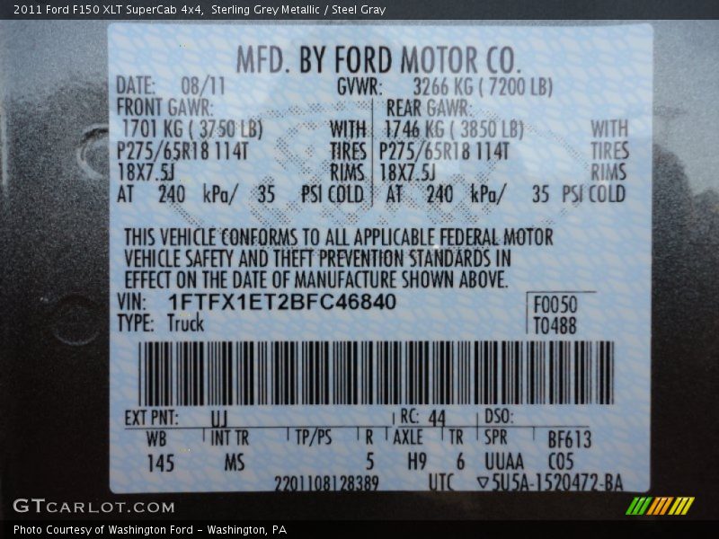Sterling Grey Metallic / Steel Gray 2011 Ford F150 XLT SuperCab 4x4