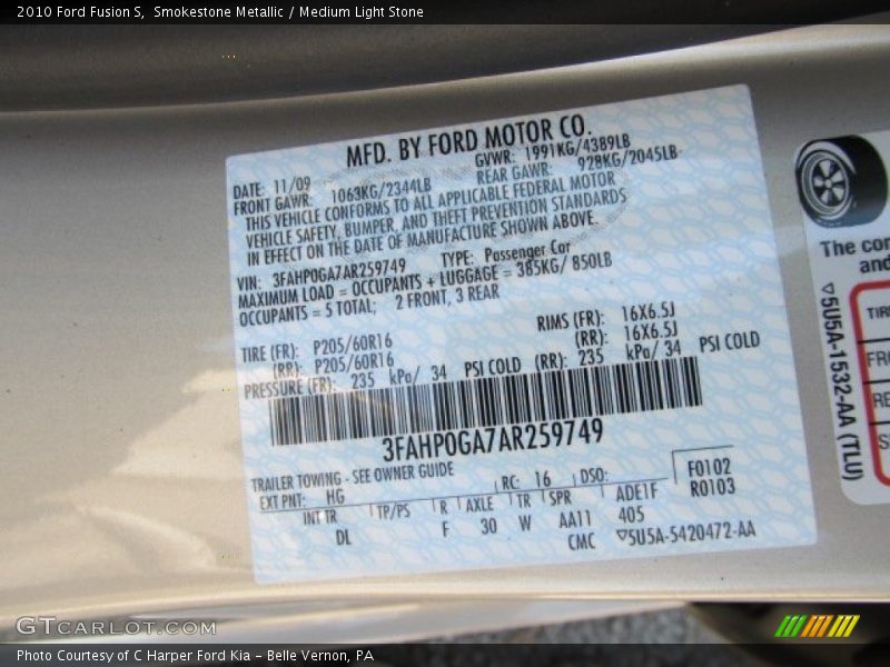 Smokestone Metallic / Medium Light Stone 2010 Ford Fusion S