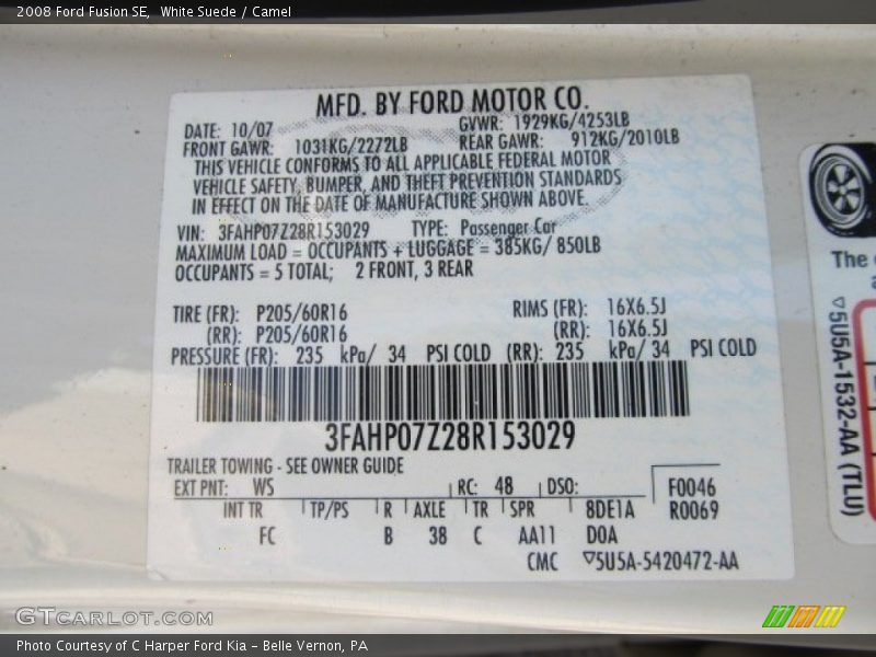 White Suede / Camel 2008 Ford Fusion SE