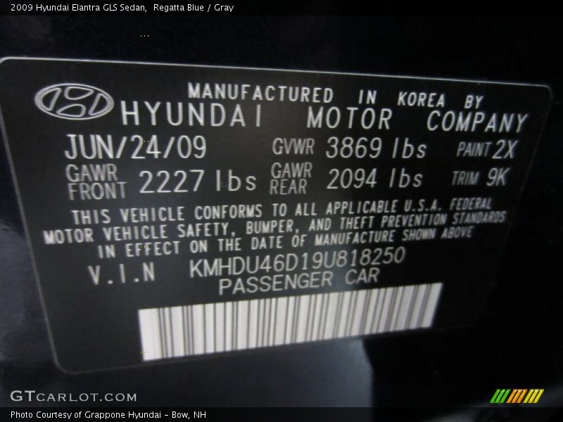 Regatta Blue / Gray 2009 Hyundai Elantra GLS Sedan