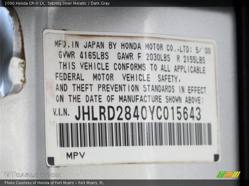 Sebring Silver Metallic / Dark Gray 2000 Honda CR-V LX