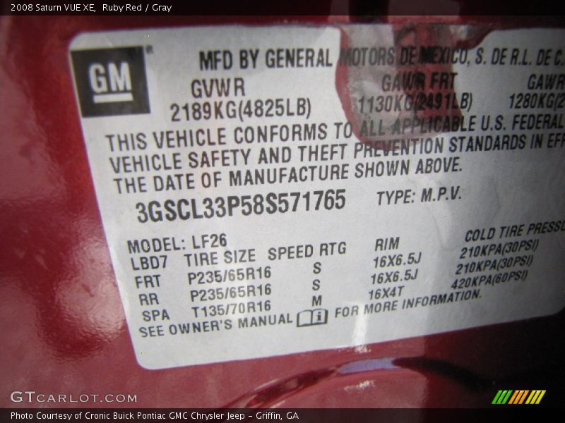 Ruby Red / Gray 2008 Saturn VUE XE