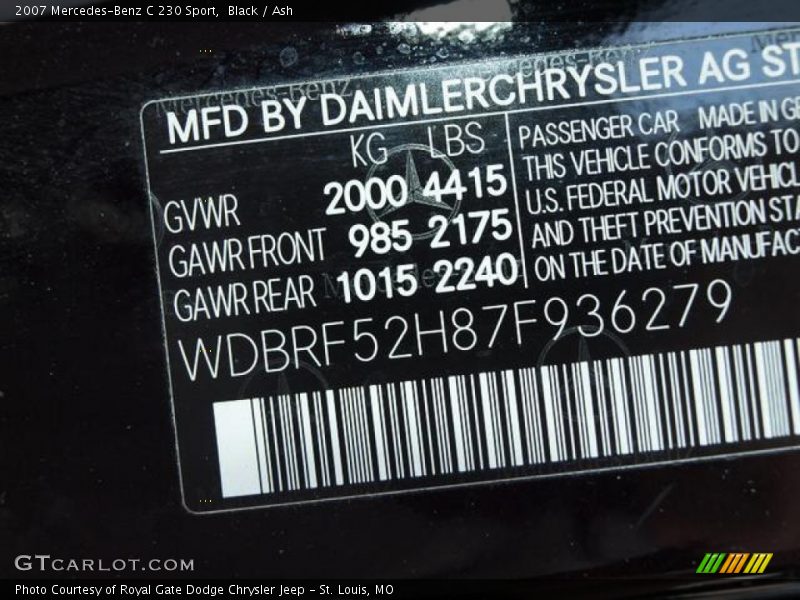 Black / Ash 2007 Mercedes-Benz C 230 Sport