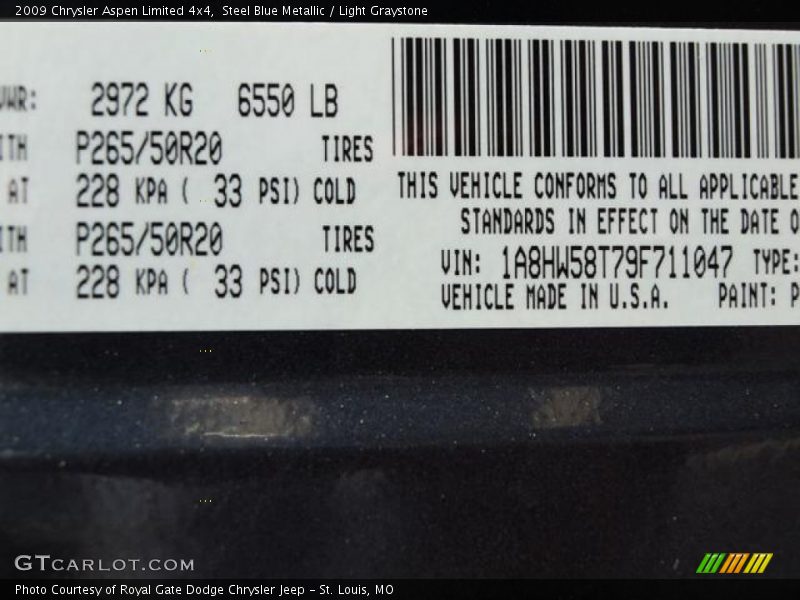 Steel Blue Metallic / Light Graystone 2009 Chrysler Aspen Limited 4x4