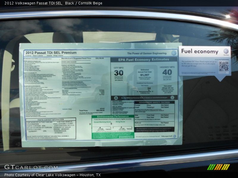 2012 Passat TDI SEL Window Sticker