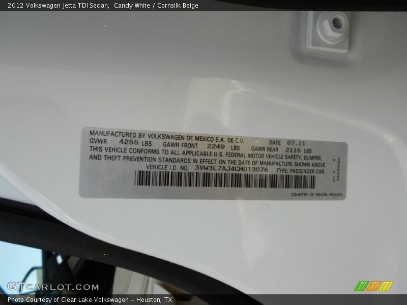 Candy White / Cornsilk Beige 2012 Volkswagen Jetta TDI Sedan