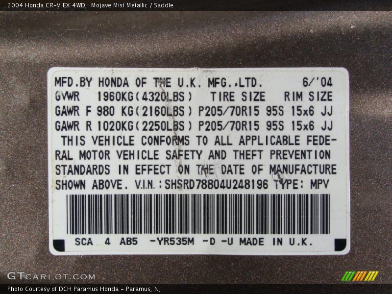 Mojave Mist Metallic / Saddle 2004 Honda CR-V EX 4WD