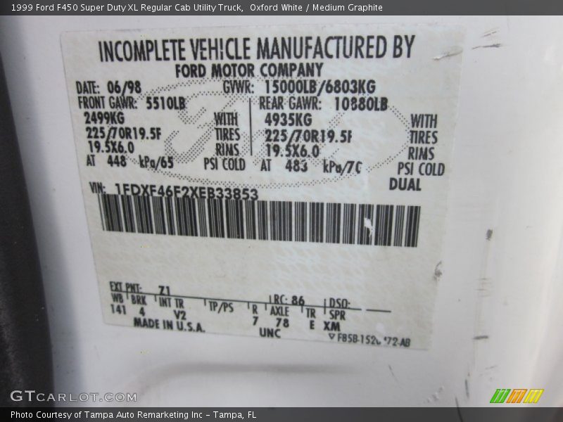 Oxford White / Medium Graphite 1999 Ford F450 Super Duty XL Regular Cab Utility Truck