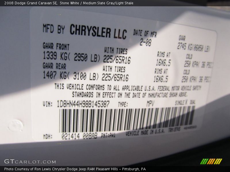 Stone White / Medium Slate Gray/Light Shale 2008 Dodge Grand Caravan SE