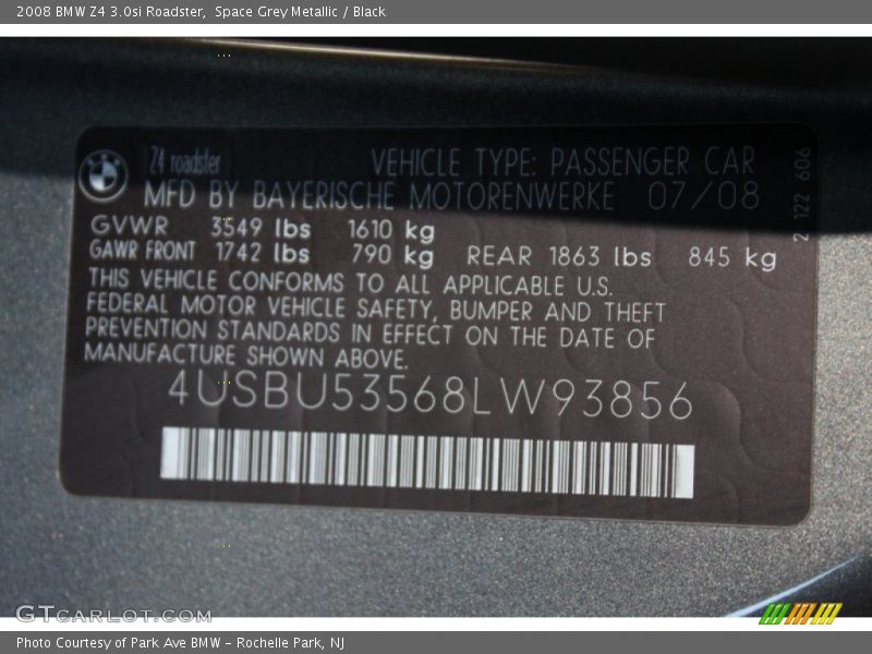 Space Grey Metallic / Black 2008 BMW Z4 3.0si Roadster