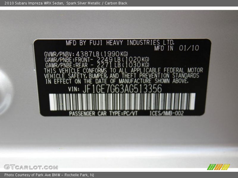 Spark Silver Metallic / Carbon Black 2010 Subaru Impreza WRX Sedan