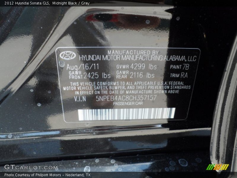 Midnight Black / Gray 2012 Hyundai Sonata GLS