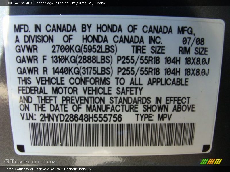 Sterling Gray Metallic / Ebony 2008 Acura MDX Technology