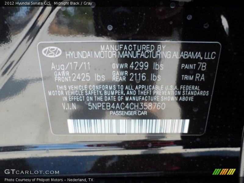 Midnight Black / Gray 2012 Hyundai Sonata GLS