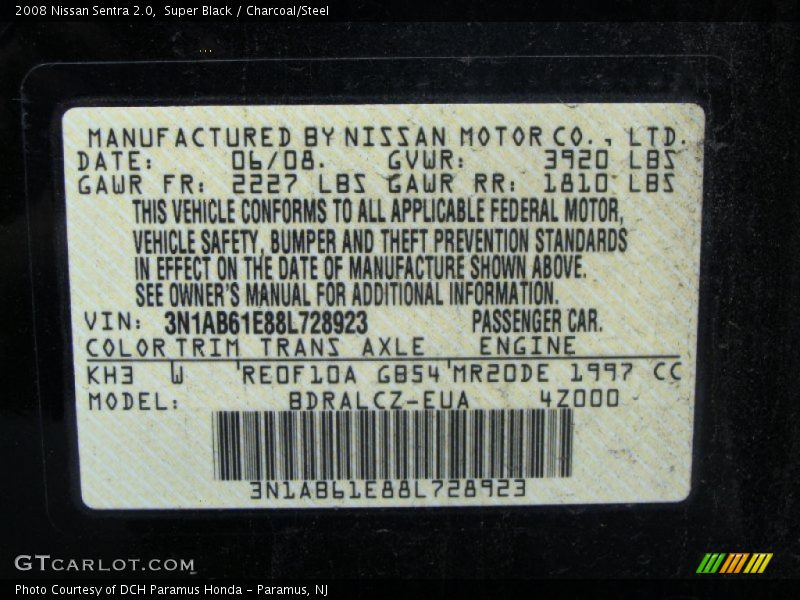 Super Black / Charcoal/Steel 2008 Nissan Sentra 2.0