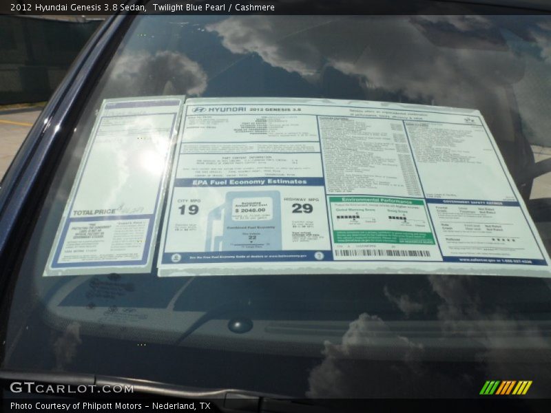  2012 Genesis 3.8 Sedan Window Sticker