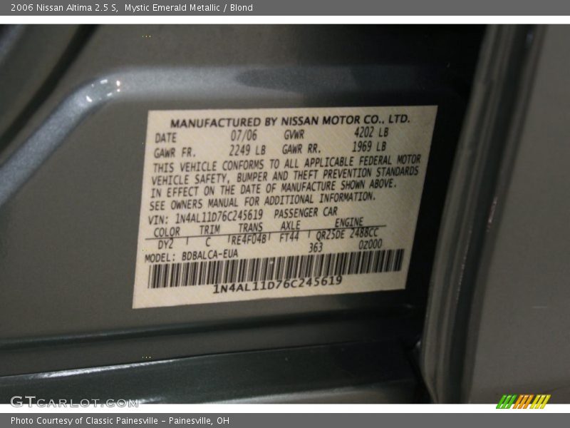 Mystic Emerald Metallic / Blond 2006 Nissan Altima 2.5 S