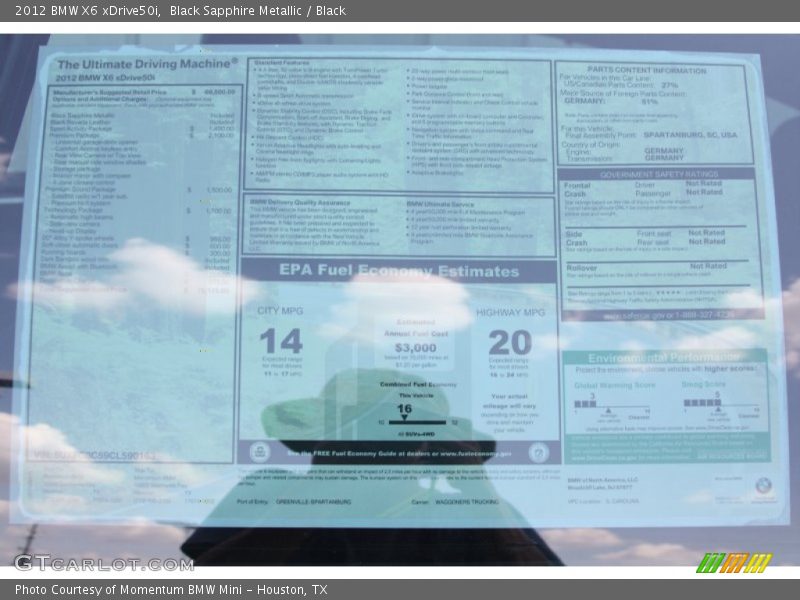 2012 X6 xDrive50i Window Sticker